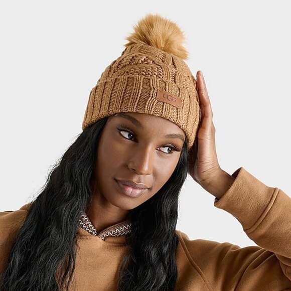 UGG Women's Cable Beanie With Pom - Picture 1 of 7